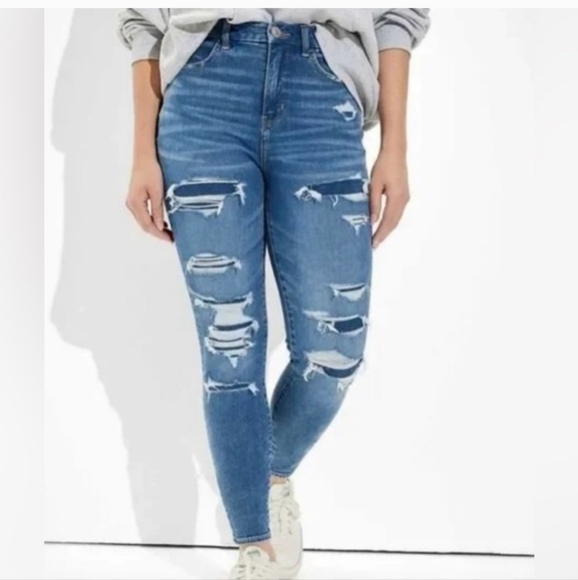 ⚘️Nwot AMERICAN EAGLE Dream Patched Curvy High-Waisted Jegging 18 - Picture 1 of 8